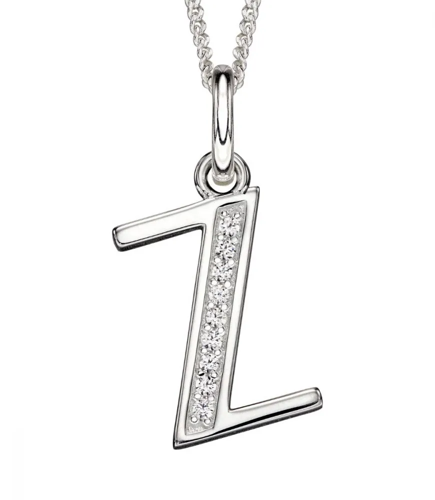 Sterling Silver & Cubic Zirconia Initial Letter Alphabet Pendant Necklace