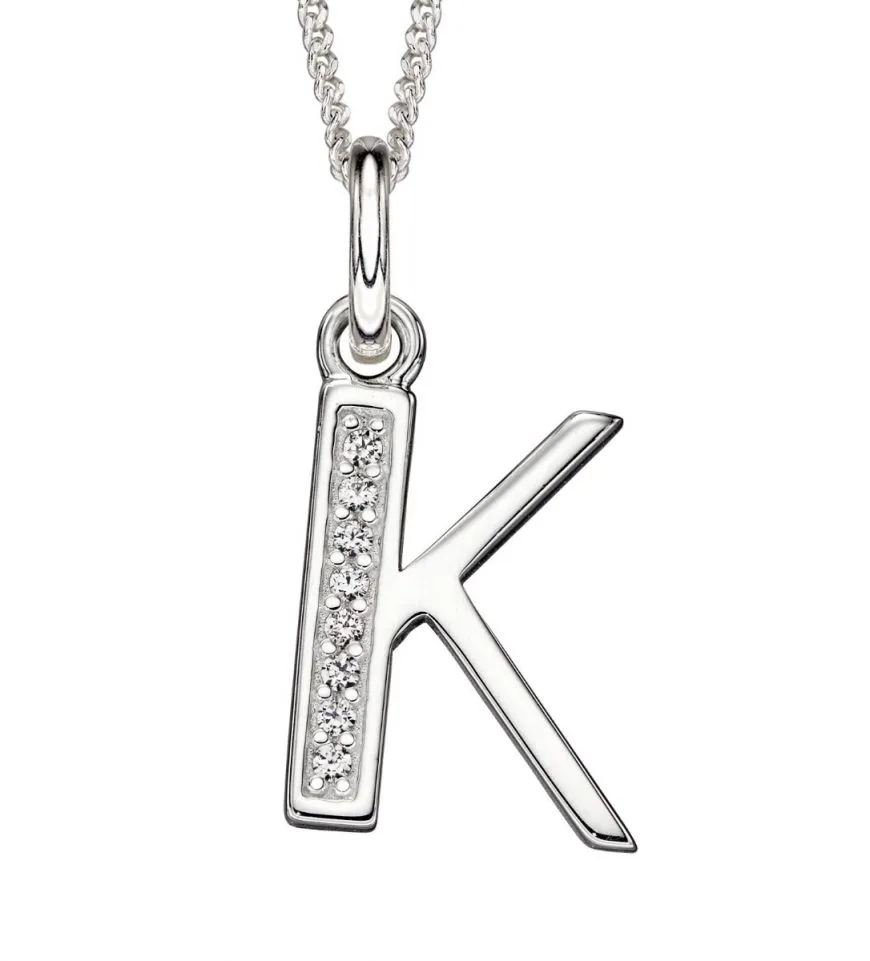 Sterling Silver & Cubic Zirconia Initial Letter Alphabet Pendant Necklace