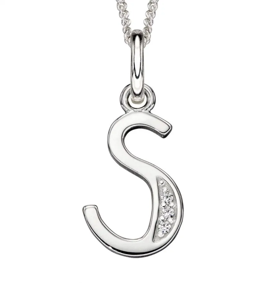 Sterling Silver & Cubic Zirconia Initial Letter Alphabet Pendant Necklace