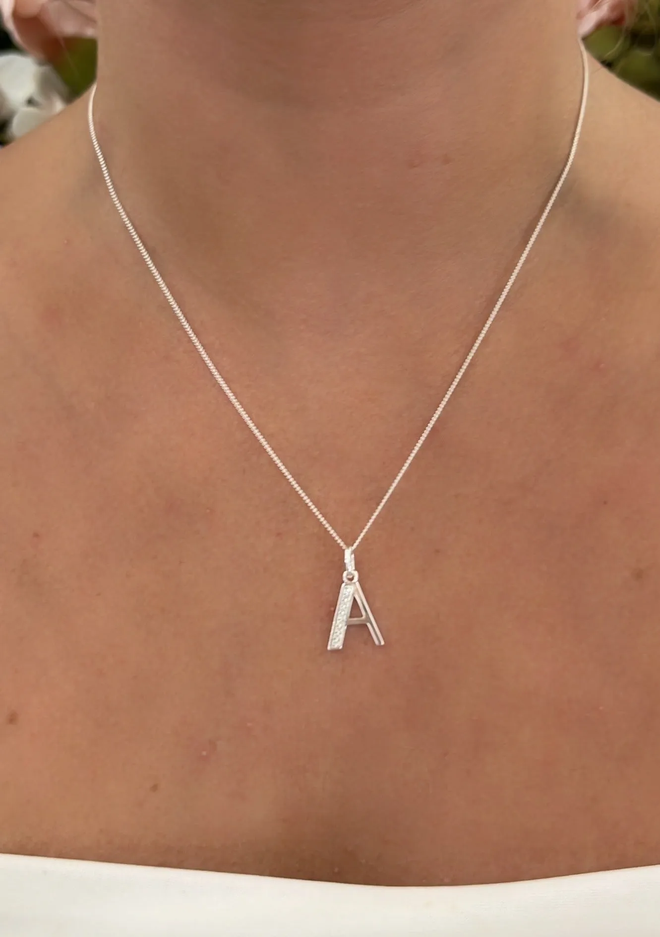 Sterling Silver & Cubic Zirconia Initial Letter Alphabet Pendant Necklace