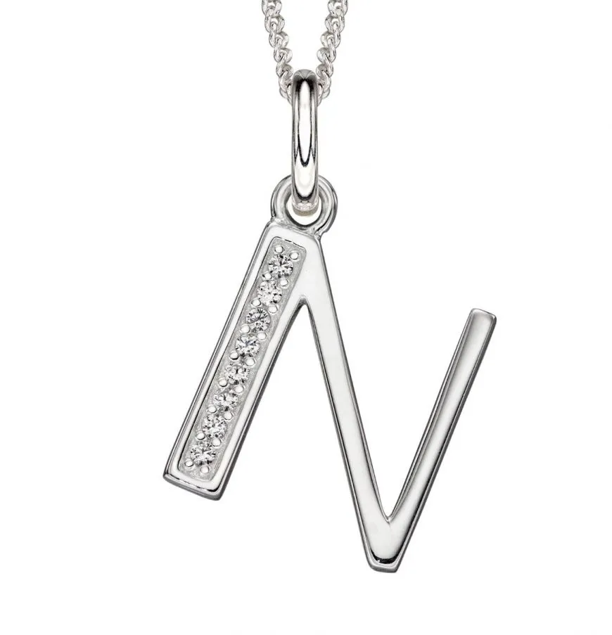 Sterling Silver & Cubic Zirconia Initial Letter Alphabet Pendant Necklace