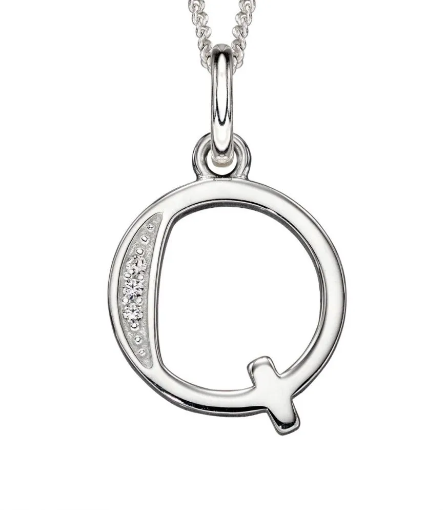 Sterling Silver & Cubic Zirconia Initial Letter Alphabet Pendant Necklace