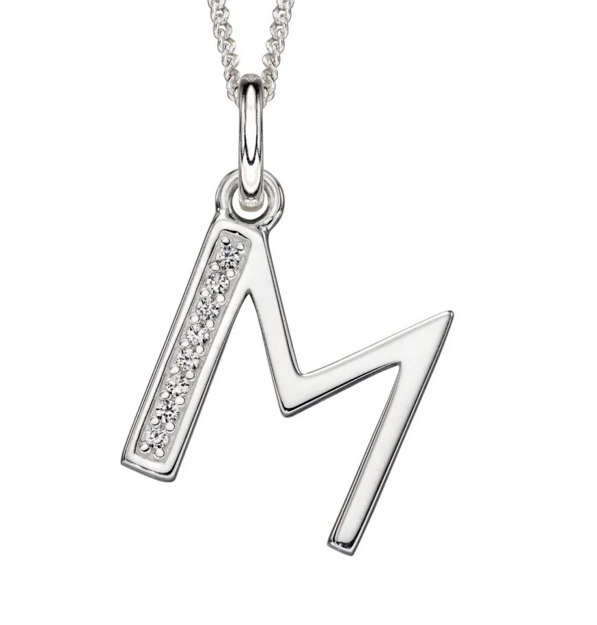 Sterling Silver & Cubic Zirconia Initial Letter Alphabet Pendant Necklace