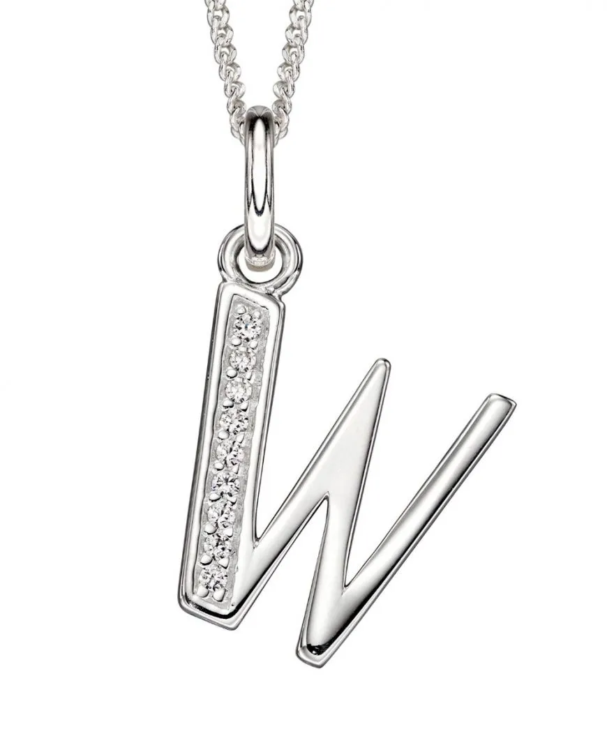 Sterling Silver & Cubic Zirconia Initial Letter Alphabet Pendant Necklace