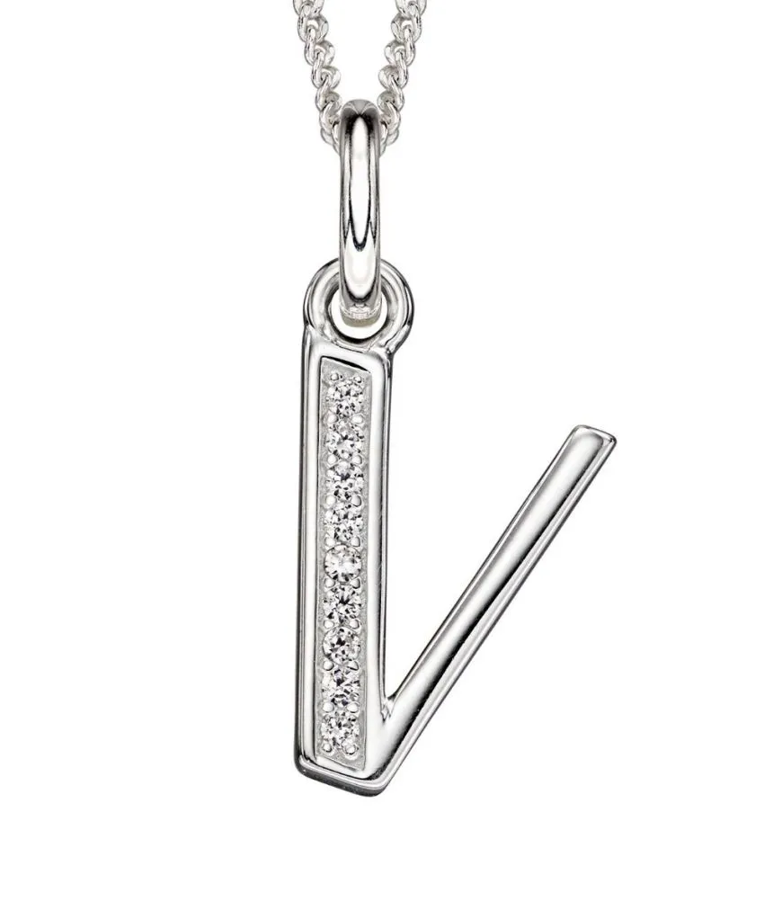 Sterling Silver & Cubic Zirconia Initial Letter Alphabet Pendant Necklace
