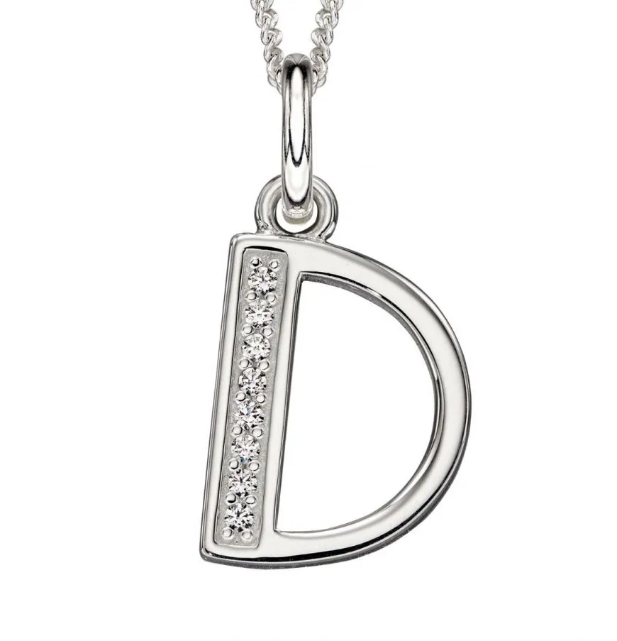 Sterling Silver & Cubic Zirconia Initial Letter Alphabet Pendant Necklace