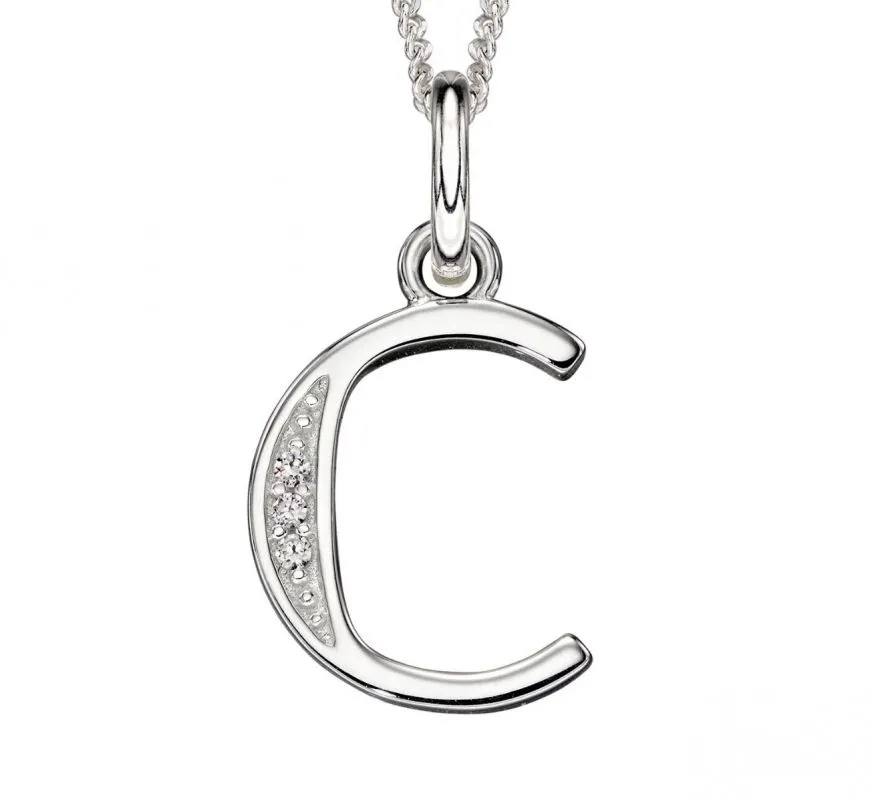 Sterling Silver & Cubic Zirconia Initial Letter Alphabet Pendant Necklace