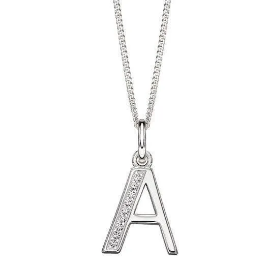 Sterling Silver & Cubic Zirconia Initial Letter Alphabet Pendant Necklace