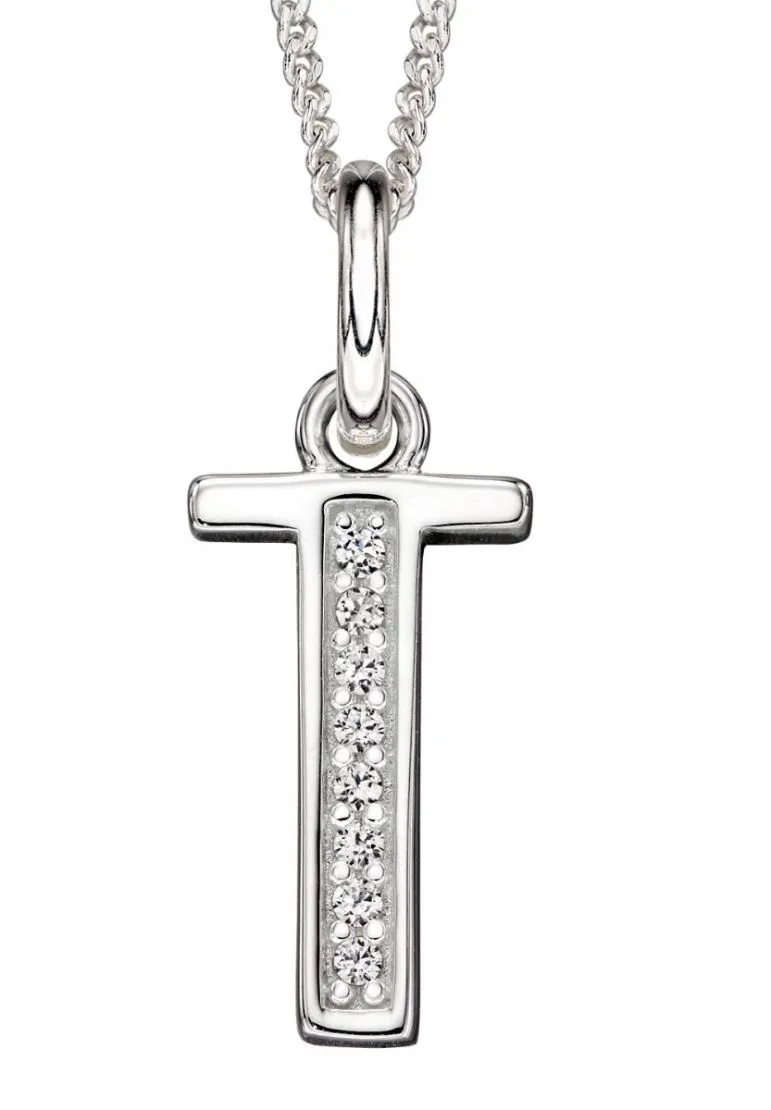 Sterling Silver & Cubic Zirconia Initial Letter Alphabet Pendant Necklace