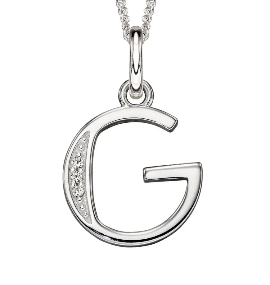 Sterling Silver & Cubic Zirconia Initial Letter Alphabet Pendant Necklace