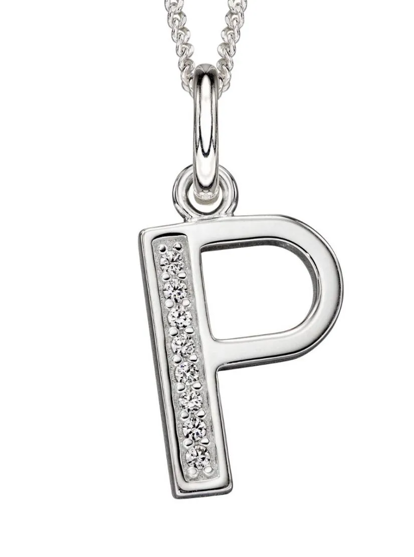 Sterling Silver & Cubic Zirconia Initial Letter Alphabet Pendant Necklace