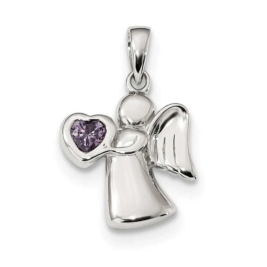 Sterling Silver Angel CZ Heart Pendants