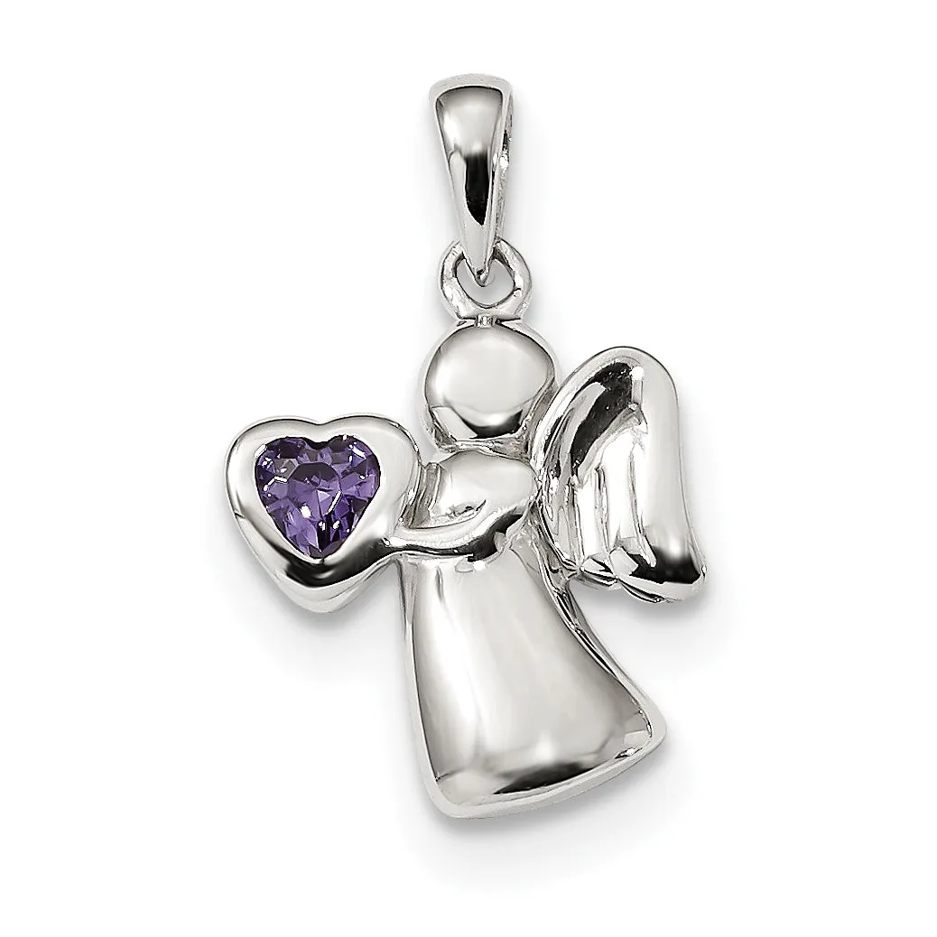 Sterling Silver Angel CZ Heart Pendants