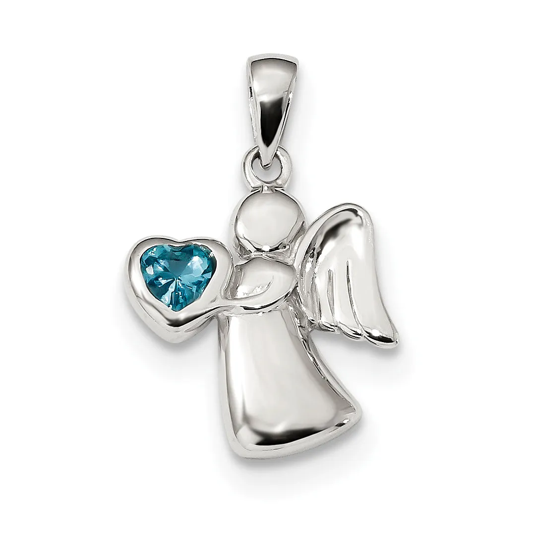 Sterling Silver Angel CZ Heart Pendants