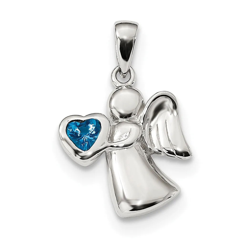 Sterling Silver Angel CZ Heart Pendants