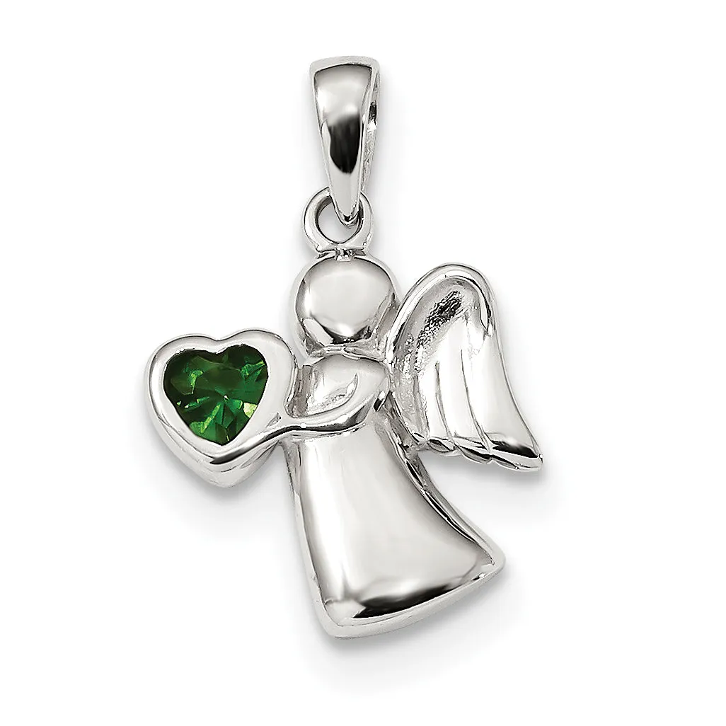 Sterling Silver Angel CZ Heart Pendants