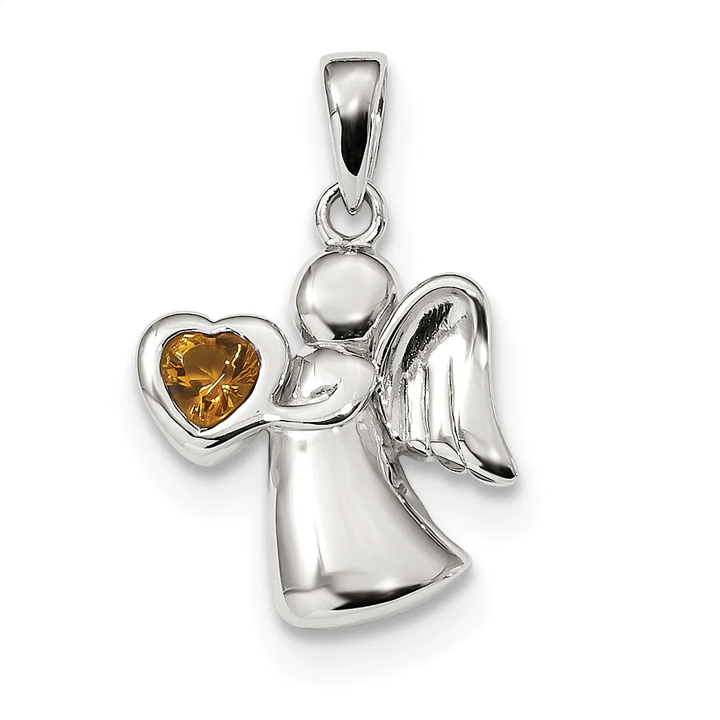 Sterling Silver Angel CZ Heart Pendants