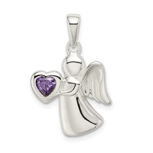 Sterling Silver Angel CZ Heart Pendants