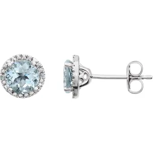 Sterling Silver Aquamarine & .01 CTW Diamond Earrings