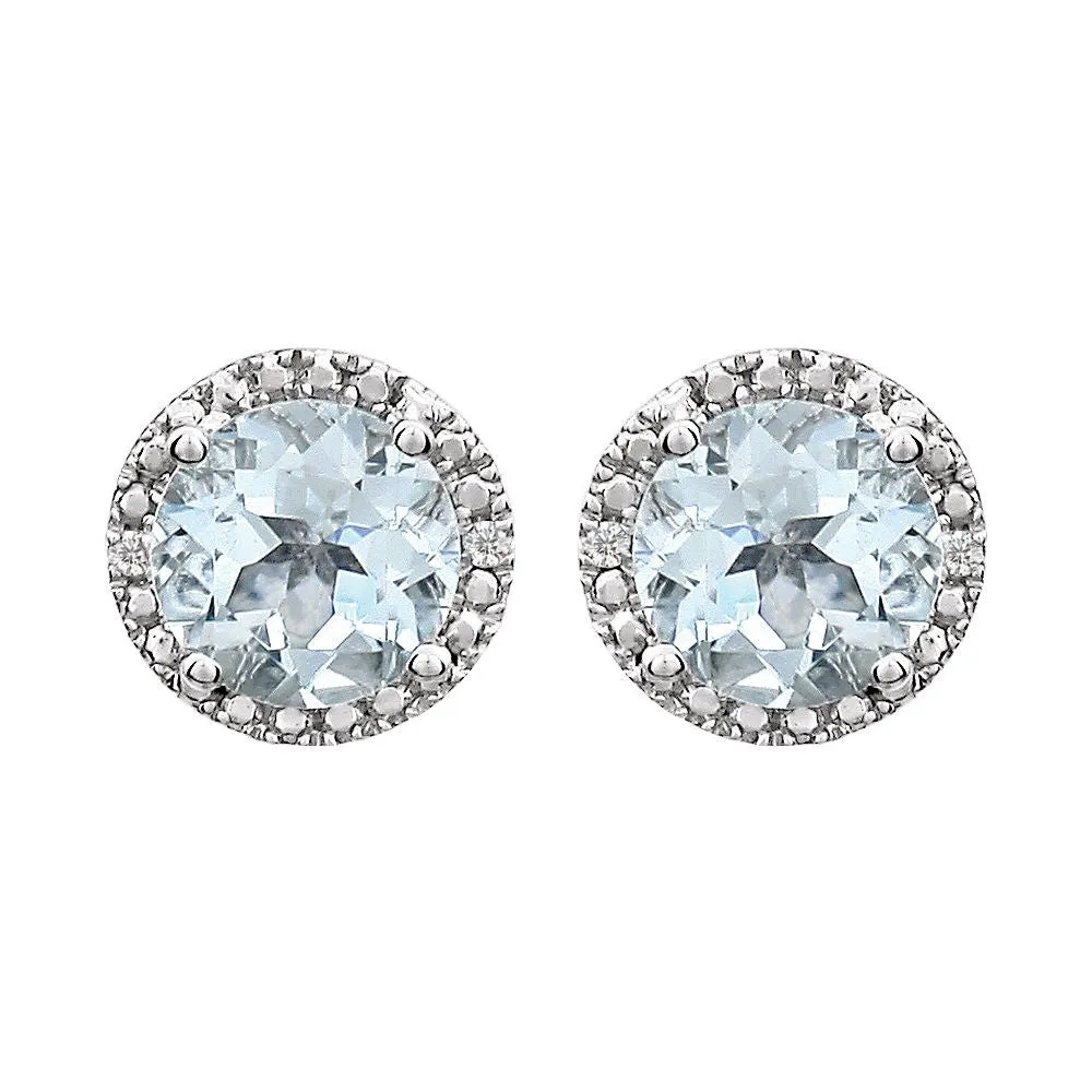 Sterling Silver Aquamarine & .01 CTW Diamond Earrings