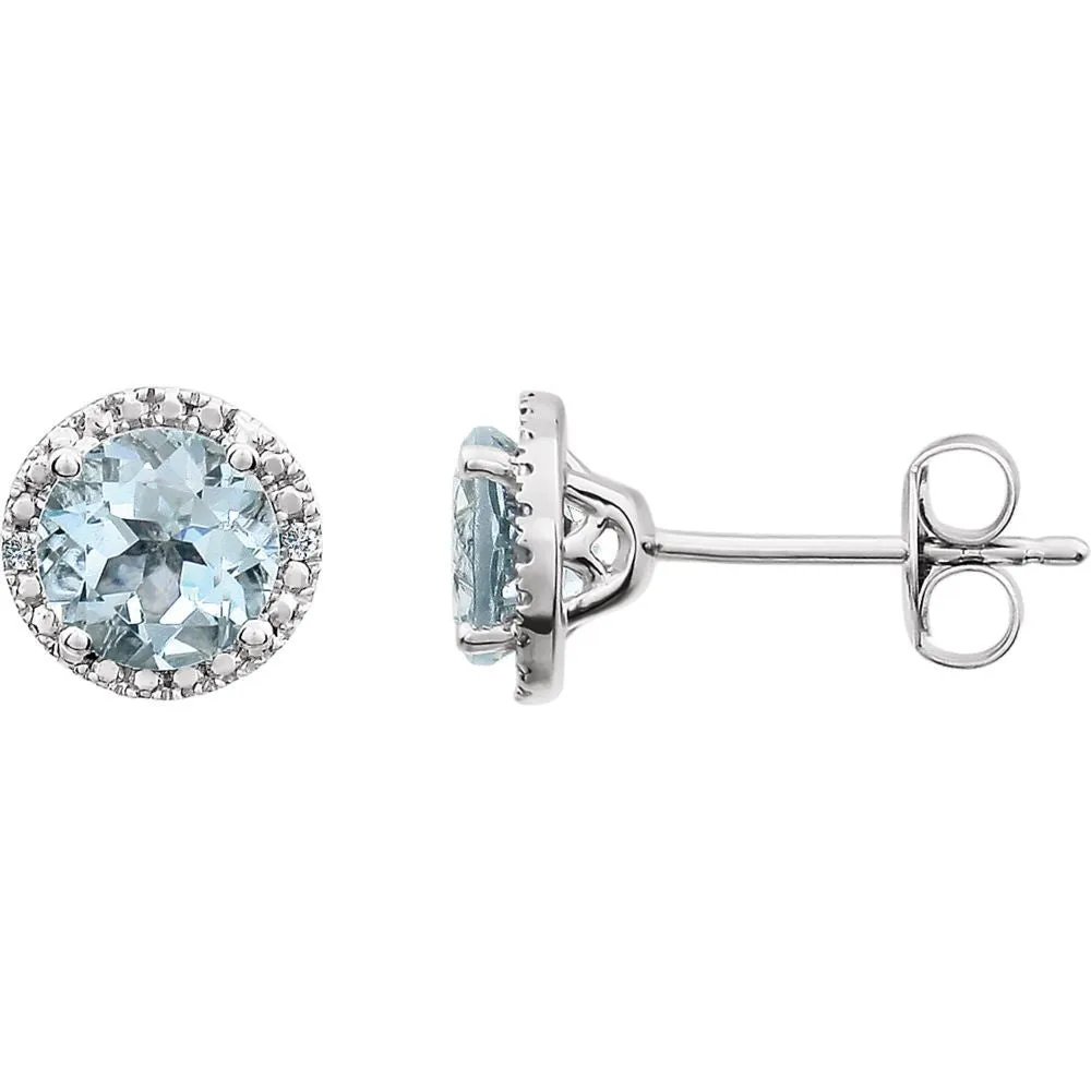 Sterling Silver Aquamarine & .01 CTW Diamond Earrings