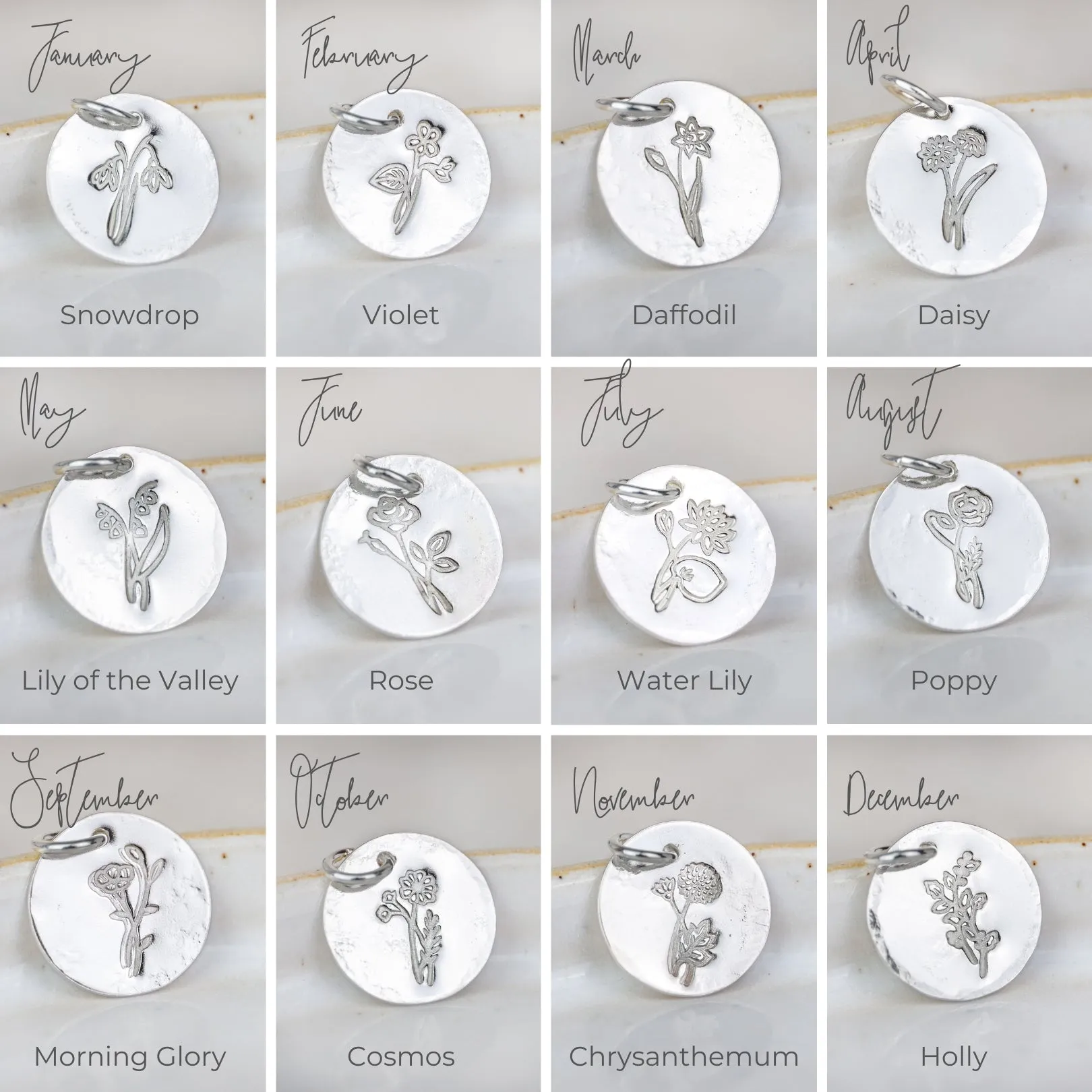 Sterling Silver Birth Month Flower Bracelet