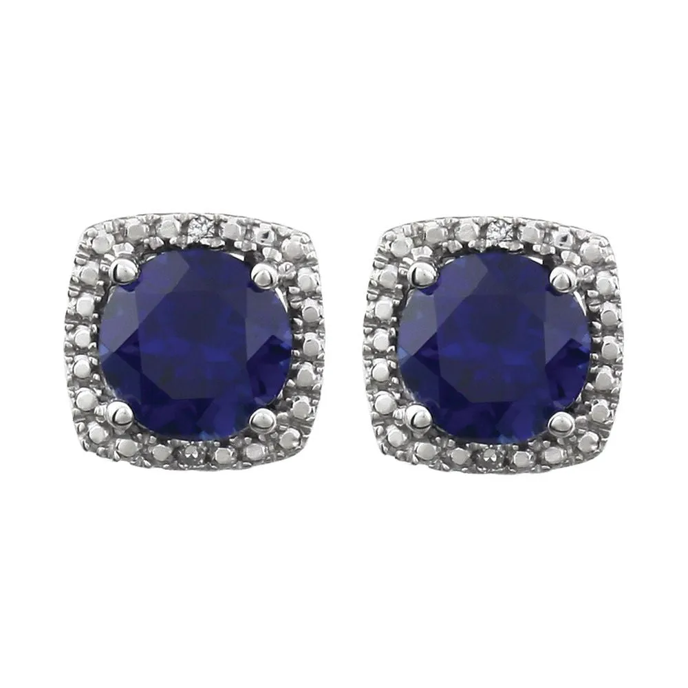 Sterling Silver Created Blue Sapphire & .015 CTW Diamond Earrings