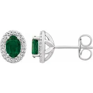 Sterling Silver Created Emerald & .025 CTW Diamond Earrings