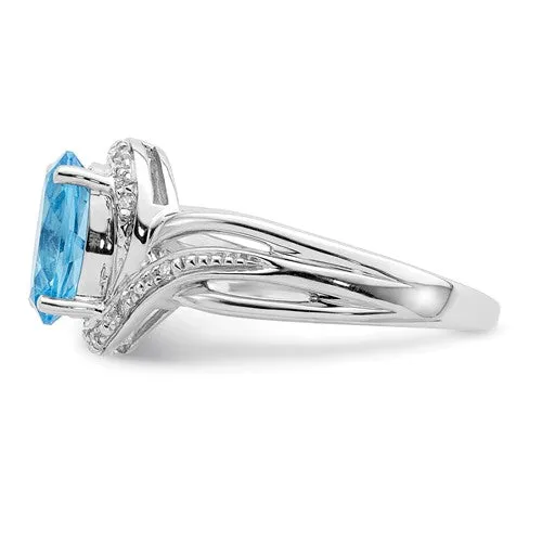 Sterling Silver Diamond And Oval Swiss Blue Topaz Ring