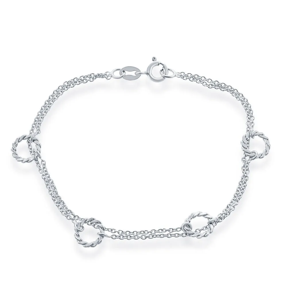 Sterling Silver Double Strand with Open Rings Bracelet, 7" (91334)