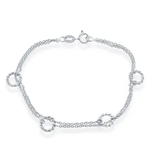 Sterling Silver Double Strand with Open Rings Bracelet, 7" (91334)