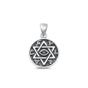 Sterling Silver Fashion Oxidized Star Of David Eye Charm Pendant .925 New