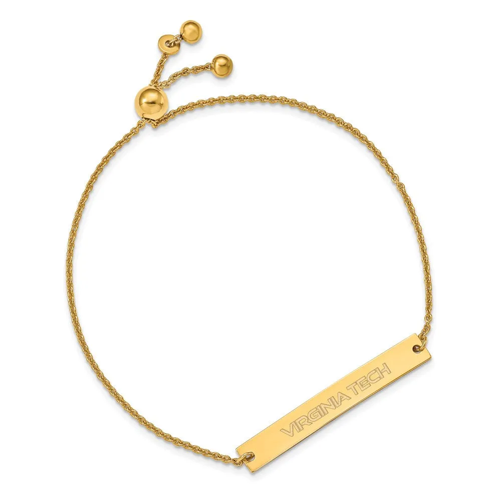Sterling Silver Gold-plated Virginia Tech Small Bar Adjustable 9 inch Bracelet