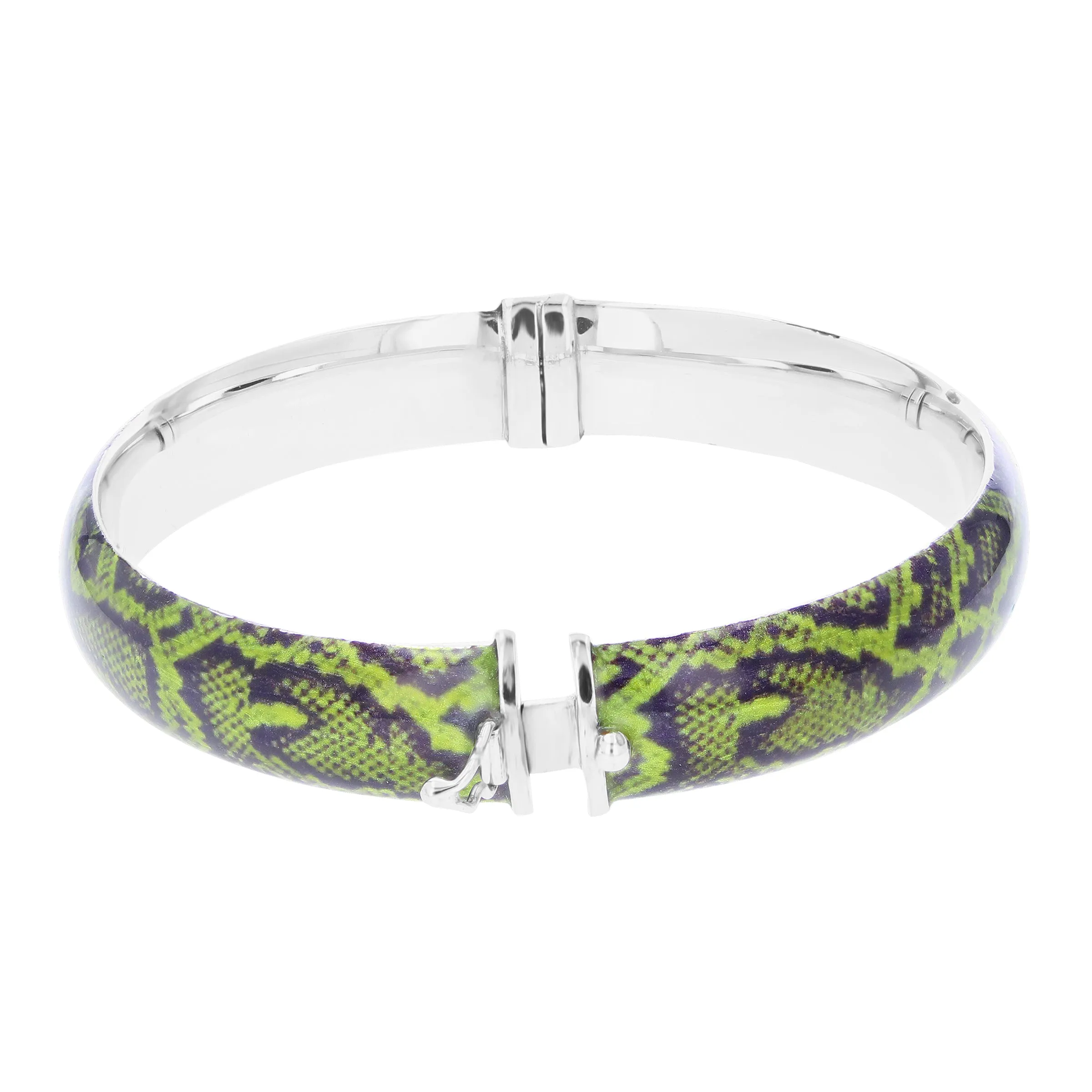 Sterling Silver Green and Black Enamel Bangle