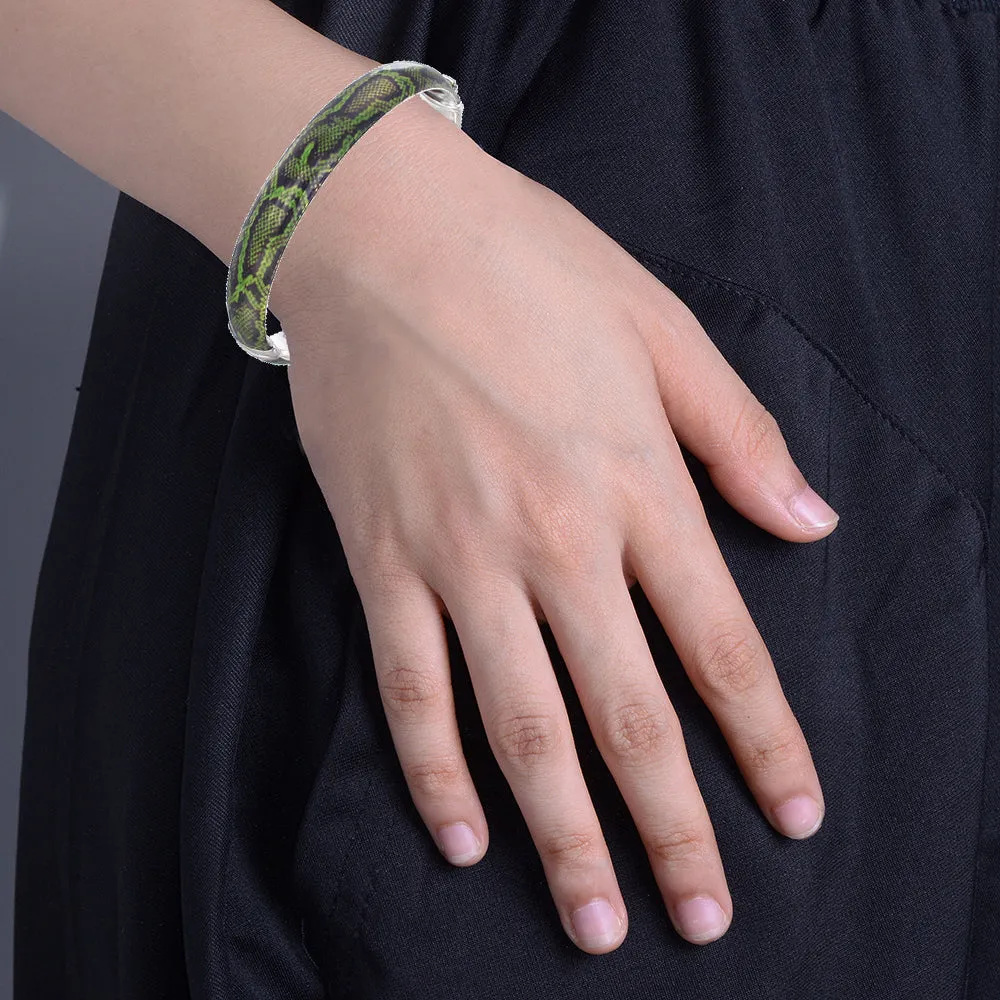Sterling Silver Green and Black Enamel Bangle