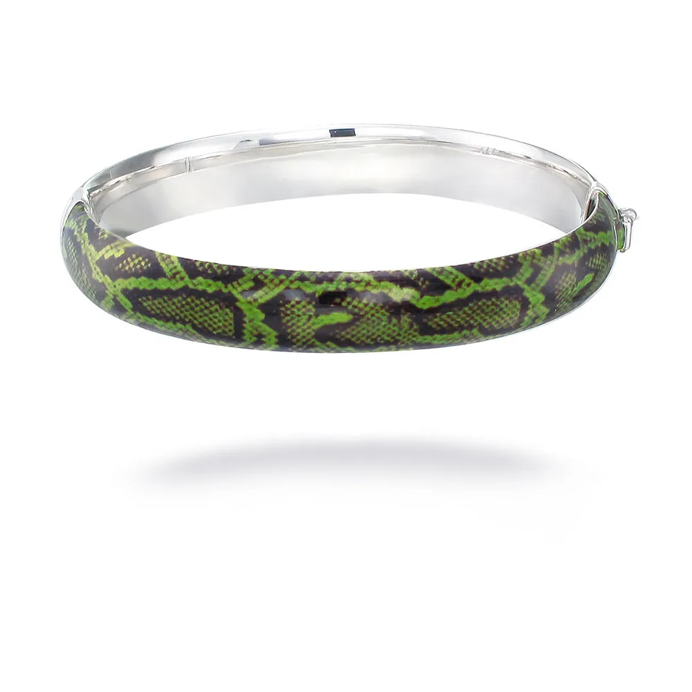Sterling Silver Green and Black Enamel Bangle