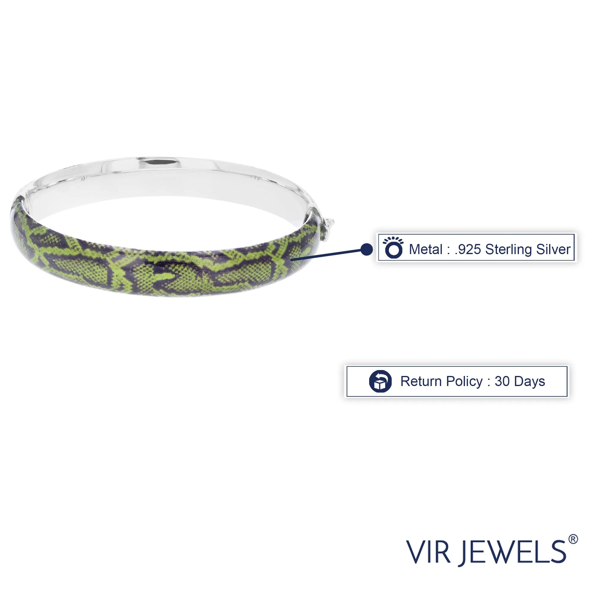 Sterling Silver Green and Black Enamel Bangle