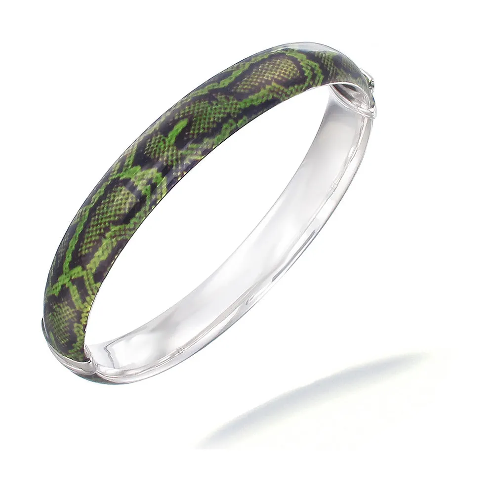 Sterling Silver Green and Black Enamel Bangle