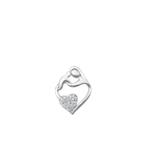 Sterling Silver Heart Clear CZ Mother & Baby Pendant Mother's Day Gift Charm
