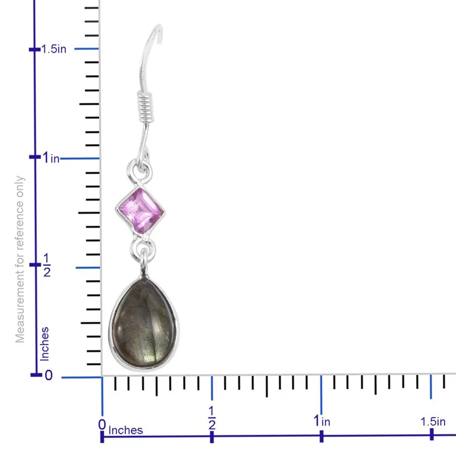 Sterling Silver Madagascar Labradorite & Pink Sapphire Drop Earrings