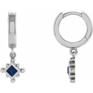 Sterling Silver Natural Blue Sapphire Beaded Bezel-Set Hoop Earrings