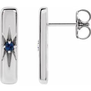Sterling Silver Natural Blue Sapphire Starburst Bar Earrings