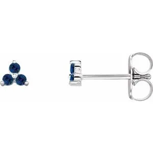 Sterling Silver Natural Blue Sapphire Three Stone Earrings