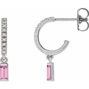 Sterling Silver Natural Pink Sapphire & .08 CTW Natural Diamond French-Set Hoop Earrings