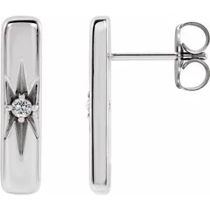 Sterling Silver Natural White Sapphire Starburst Bar Earrings