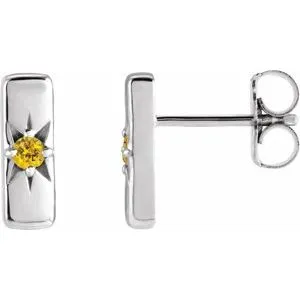 Sterling Silver Natural Yellow Sapphire Starburst Bar Earrings
