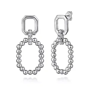 Sterling Silver Octagon White Sapphire Bujukan Stud Drop Earrings