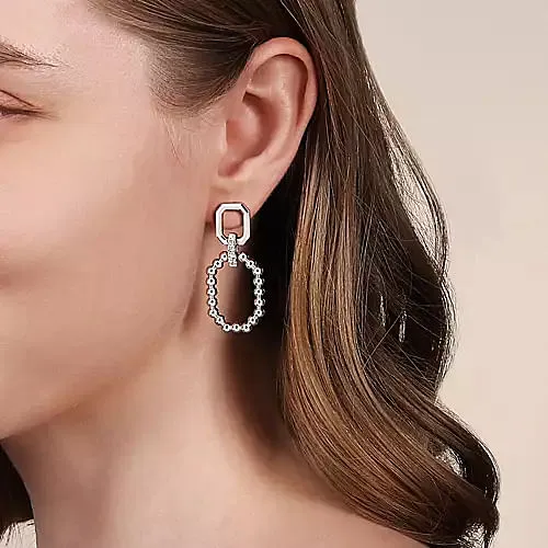 Sterling Silver Octagon White Sapphire Bujukan Stud Drop Earrings