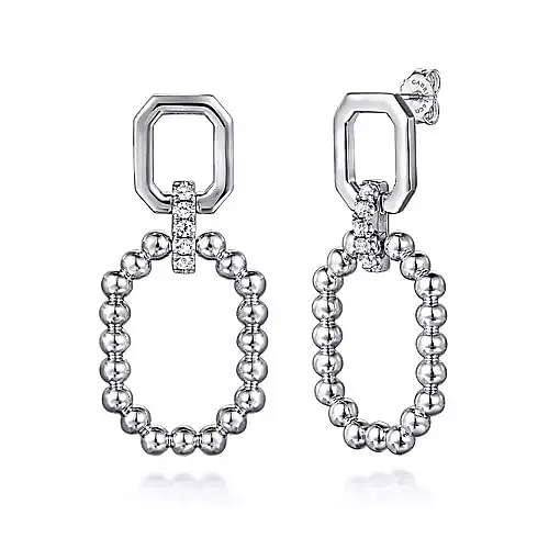 Sterling Silver Octagon White Sapphire Bujukan Stud Drop Earrings