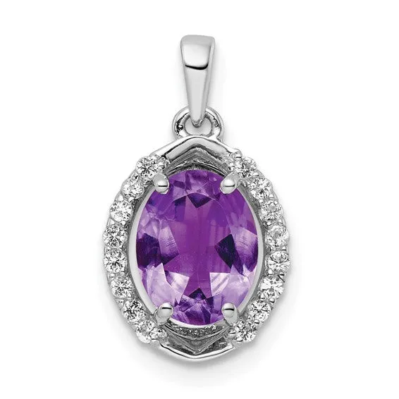 Sterling Silver Oval Gemstone and White Topaz Pendants